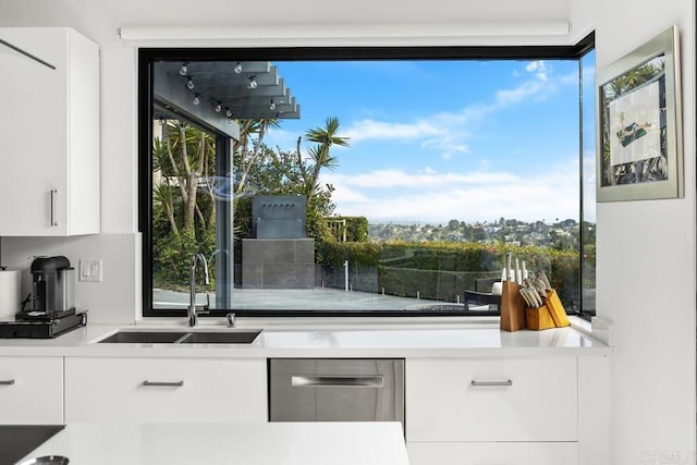6544 Caminito Northland Ln, Jolla, CA 92037 - kitchen with white cabinets, light countertops, modern cabinets, and stainless steel dishwasher
