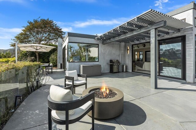 6544 Caminito Northland Ln, Jolla, CA 92037 - view of patio / terrace with a fire pit, a pergola, and a grill