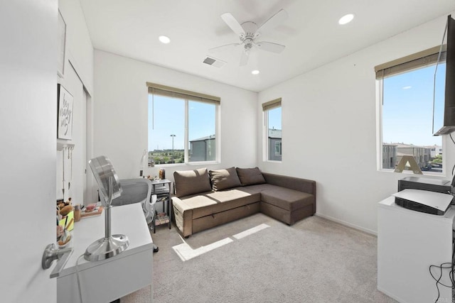 5252 Beachfront Cove St Unit 197, San Diego, CA 92154 - living room with ceiling fan, carpet, and recessed lighting