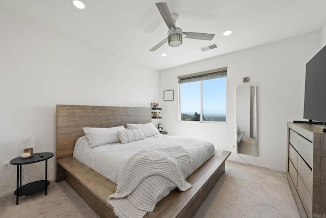 5252 Beachfront Cove St Unit 197, San Diego, CA 92154 - bedroom featuring light carpet, recessed lighting, and ceiling fan