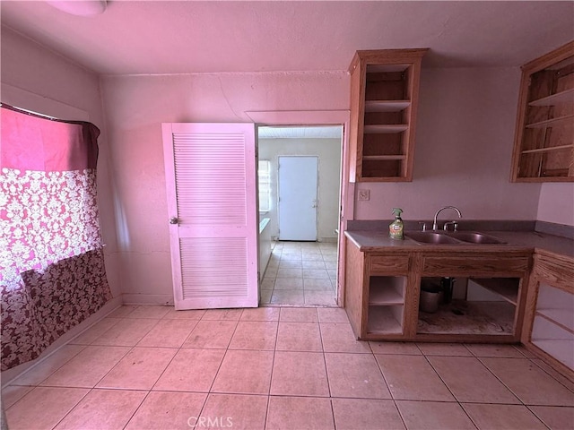 29095 Arrowhead Ave, Barstow, CA 92311 - kitchen with open shelves and light tile patterned floors