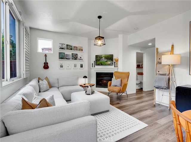 205 W Sparkleberry Ave, Orange, CA 92865 - living room with light wood-style floors and a glass covered fireplace