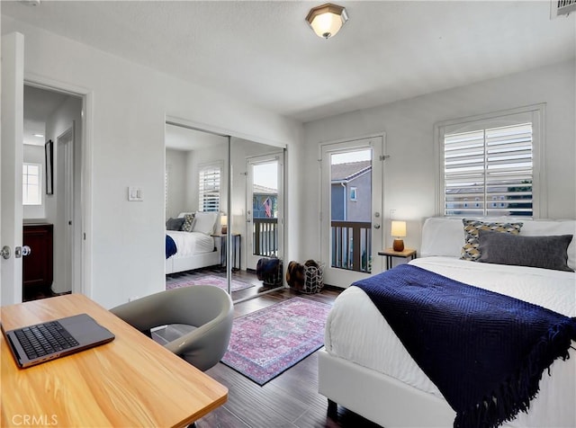 205 W Sparkleberry Ave, Orange, CA 92865 - bedroom with access to exterior, wood finished floors, and a closet