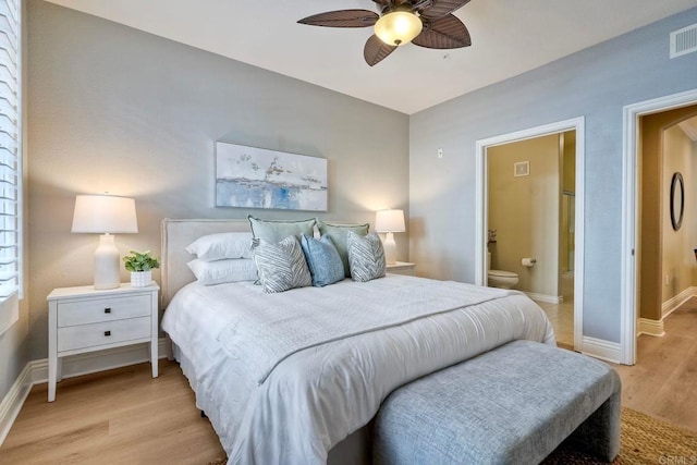 9263 Regents Rd Unit B106, La Jolla, CA 92037 - bedroom featuring light wood-type flooring, ensuite bath, and a ceiling fan