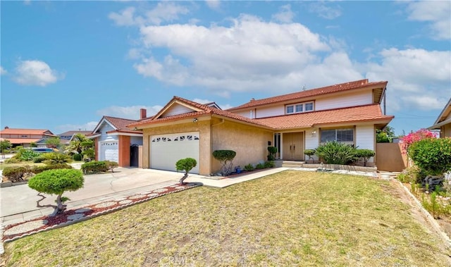 2033 W 169th Pl, Torrance, CA 90504 - view of front facade with a garage, concrete driveway, a tiled roof, a front yard, and stucco siding