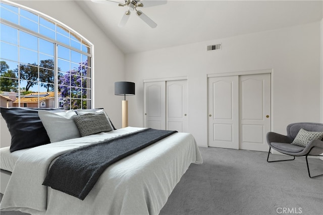 31794 Corte Rosario, Temecula, CA 92592 - bedroom with multiple closets, carpet floors, ceiling fan, and vaulted ceiling