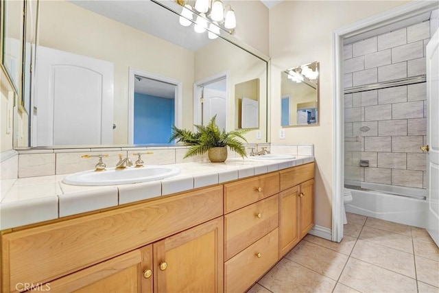 9103 Rancho Real Rd, Temple City, CA 91780 - bathroom with double vanity, tile patterned floors, and  shower combination