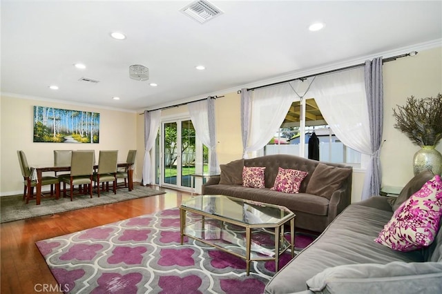24208 Gilmore St, West Hills, CA 91307 - living area with ornamental molding, recessed lighting, and wood finished floors