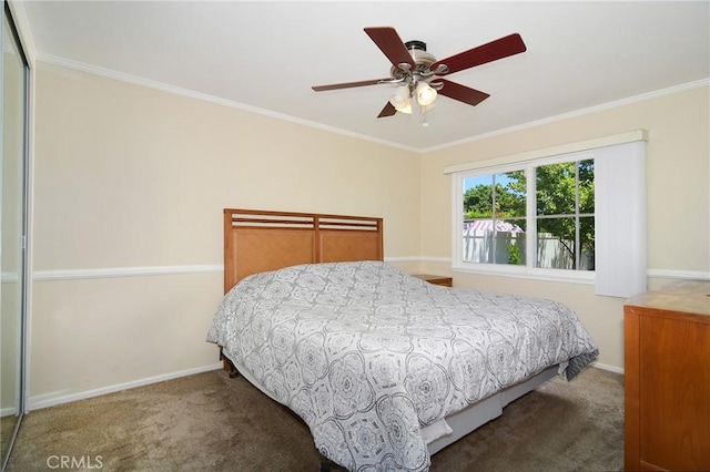 24208 Gilmore St, West Hills, CA 91307 - bedroom featuring carpet flooring, ornamental molding, and a ceiling fan