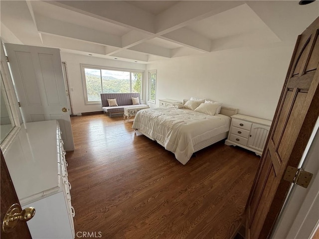 5755 Boulder Creek Rd, Julian, CA 92036 - bedroom featuring dark wood-style floors, coffered ceiling, and beamed ceiling
