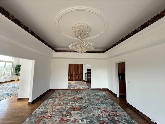 5755 Boulder Creek Rd, Julian, CA 92036 - empty room with dark wood-style floors and a tray ceiling