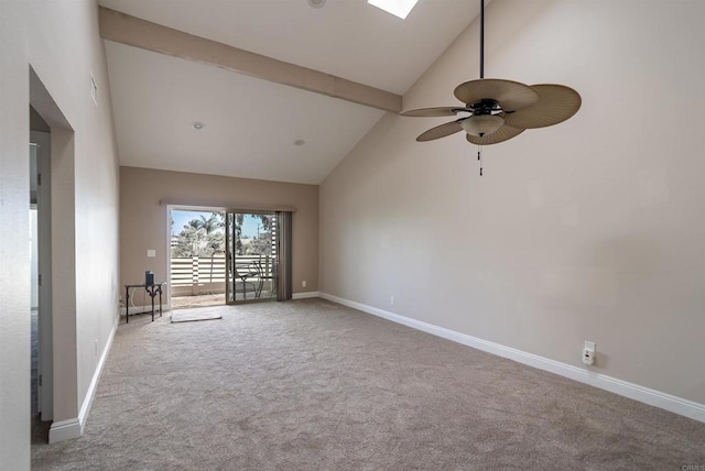 7000 Saranac St Unit 54, La Mesa, CA 91942 - unfurnished room with ceiling fan, carpet floors, beamed ceiling, and high vaulted ceiling