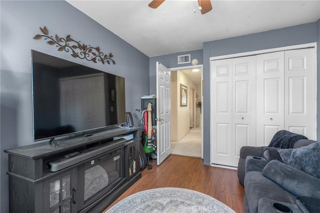 2252 Verbena Ave, Upland, CA 91784 - living room with wood finished floors and a ceiling fan