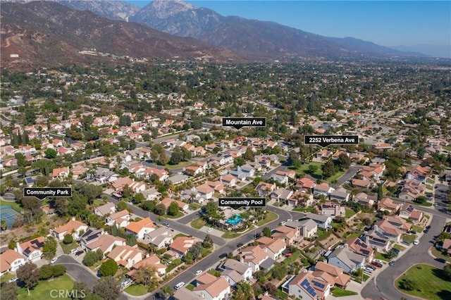 2252 Verbena Ave, Upland, CA 91784 - aerial view of property's location featuring a mountain backdrop and nearby suburban area