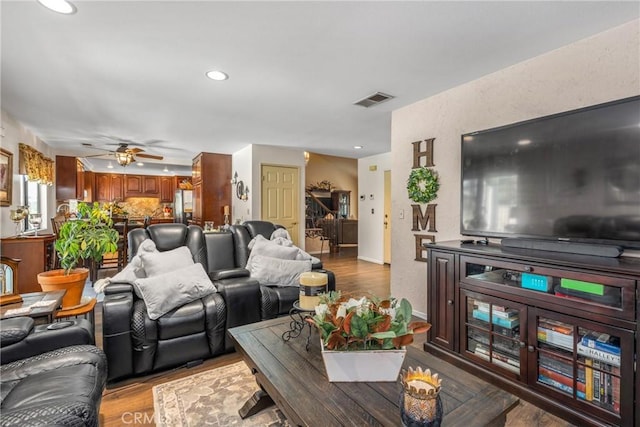 2252 Verbena Ave, Upland, CA 91784 - living area with ceiling fan, wood finished floors, and recessed lighting