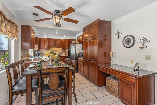2252 Verbena Ave, Upland, CA 91784 - dining area featuring ceiling fan, light tile patterned flooring, and a desk