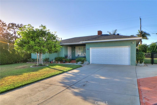 1247 E Marbury St, West Covina, CA 91790 - ranch-style home featuring concrete driveway, a garage, stucco siding, and a chimney