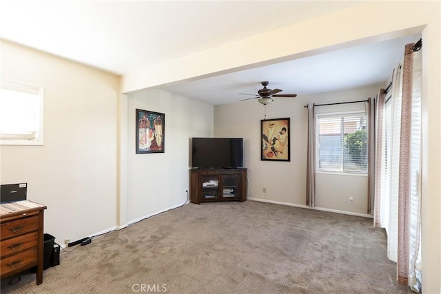 1247 E Marbury St, West Covina, CA 91790 - unfurnished living room with carpet and a ceiling fan
