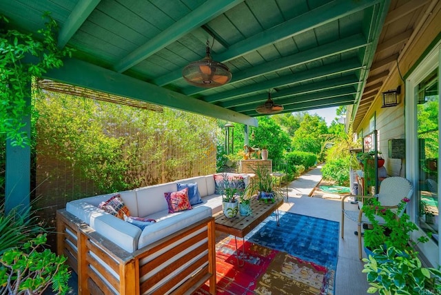 23007 Arjo Ln, Ramona, CA 92065 - view of patio with an outdoor hangout area and a ceiling fan