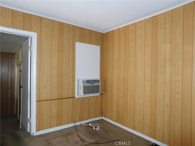 10852 Otsego St, North Hollywood, CA 91601 - empty room featuring a textured ceiling, wood walls, and cooling unit