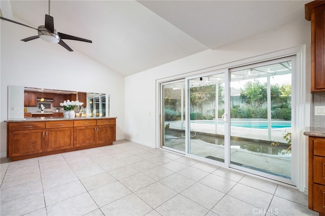 173 Butler Ct, Claremont, CA 91711 - unfurnished living room featuring ceiling fan and high vaulted ceiling