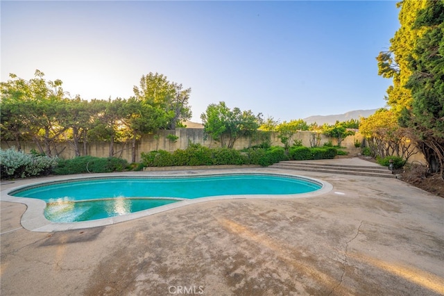 173 Butler Ct, Claremont, CA 91711 - view of swimming pool featuring a fenced backyard, a patio, and a mountain view