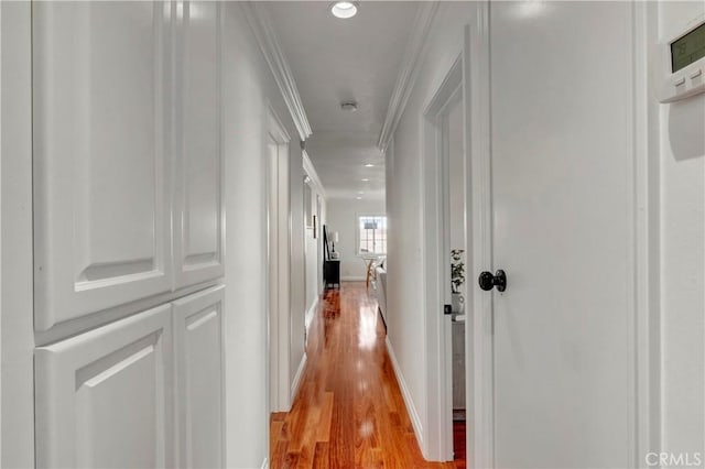 6232 Richmond Ave, Garden Grove, CA 92845 - hall featuring light wood finished floors, crown molding, and recessed lighting