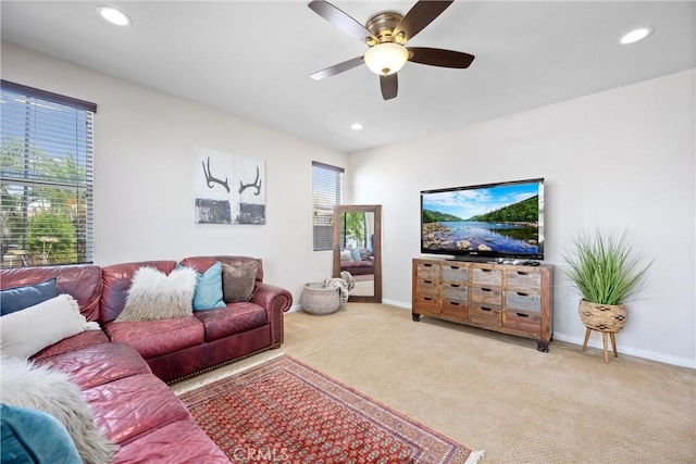 19205 Sterling Hill Ln, Perris, CA 92570 - living area featuring carpet floors, ceiling fan, and recessed lighting
