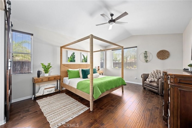 19205 Sterling Hill Ln, Perris, CA 92570 - bedroom featuring dark wood-style flooring, lofted ceiling, and ceiling fan