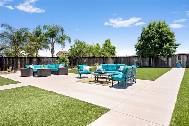 19205 Sterling Hill Ln, Perris, CA 92570 - fenced backyard with outdoor lounge area and a patio area