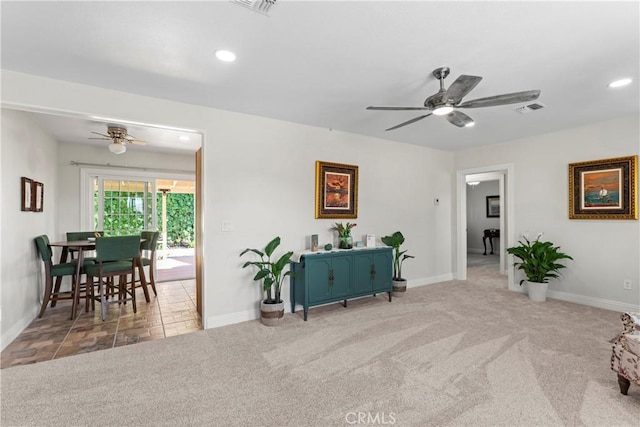 193 N Maple Ave, Fontana, CA 92335 - living area with ceiling fan, carpet flooring, and recessed lighting