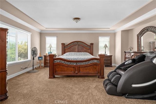 13812 Breeders Cup Dr, Rancho Cucamonga, CA 91739 - bedroom featuring light colored carpet, crown molding, and a raised ceiling