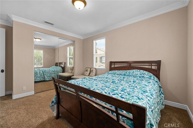 13812 Breeders Cup Dr, Rancho Cucamonga, CA 91739 - bedroom with carpet floors, multiple windows, ornamental molding, and a closet
