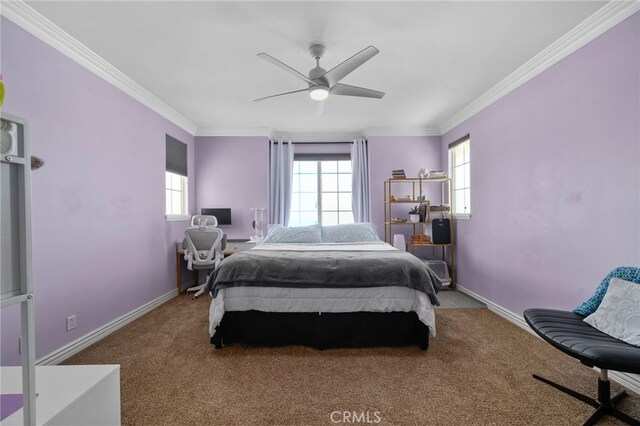 13812 Breeders Cup Dr, Rancho Cucamonga, CA 91739 - bedroom featuring ornamental molding, carpet floors, and a ceiling fan