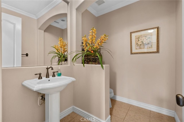 13812 Breeders Cup Dr, Rancho Cucamonga, CA 91739 - half bath featuring tile patterned floors and ornamental molding
