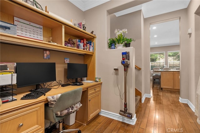13812 Breeders Cup Dr, Rancho Cucamonga, CA 91739 - office with built in study area, light wood finished floors, recessed lighting, and crown molding
