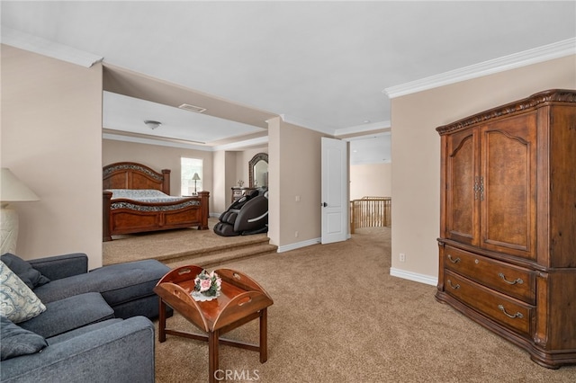 13812 Breeders Cup Dr, Rancho Cucamonga, CA 91739 - bedroom featuring light carpet and ornamental molding
