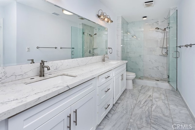 22570 Napa St, West Hills, CA 91304 - full bathroom featuring a marble finish shower, marble look tiles, and double vanity