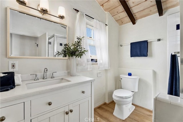 135 Turquoise Ave, Newport Beach, CA 92662 - bathroom featuring wooden ceiling, wood finished floors, vanity, and a shower