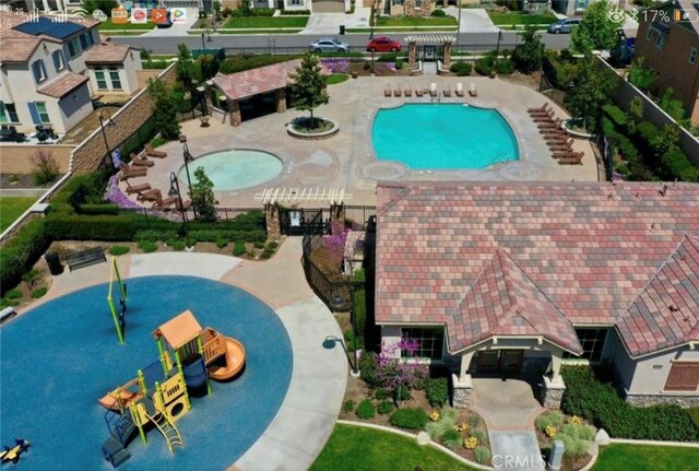 13246 Baxter Springs Dr, Rancho Cucamonga, CA 91739 - aerial view of residential area with a pool area