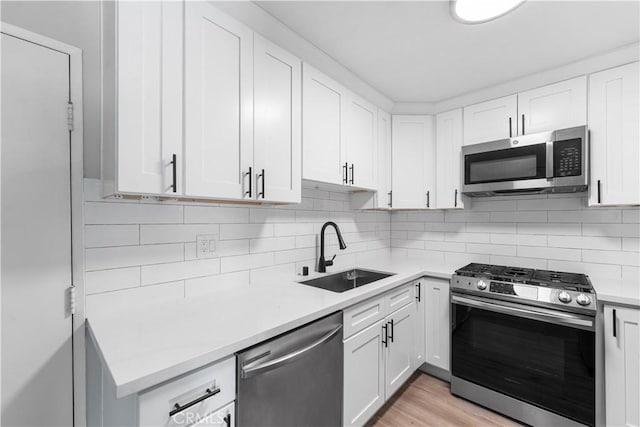 9525 Sylmar Ave Unit 2, Panorama City, CA 91402 - kitchen featuring stainless steel appliances, light countertops, white cabinetry, and tasteful backsplash