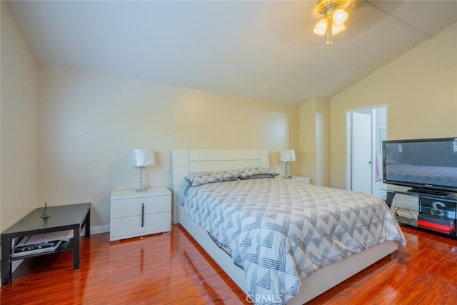 15053 Sherman Way Unit A, Van Nuys, CA 91405 - bedroom with wood finished floors, lofted ceiling, and a ceiling fan