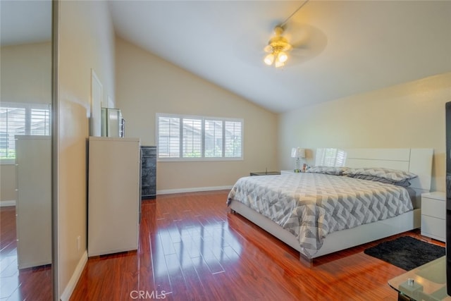 15053 Sherman Way Unit A, Van Nuys, CA 91405 - bedroom with wood finished floors, vaulted ceiling, and ceiling fan
