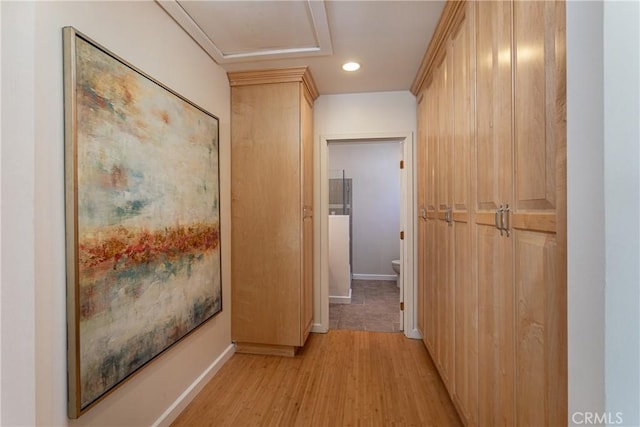 624 S Reese Pl, Burbank, CA 91506 - hall featuring light wood-style flooring, recessed lighting, and attic access