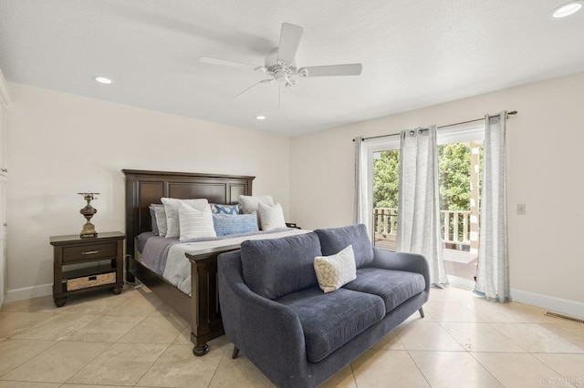 15935 Mac Tan Ln, Valley Center, CA 92082 - bedroom with access to exterior, recessed lighting, ceiling fan, and light tile patterned floors