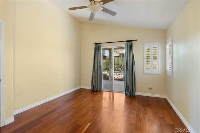 23998 Via Astuto, Murrieta, CA 92562 - unfurnished room with vaulted ceiling, wood finished floors, and a ceiling fan