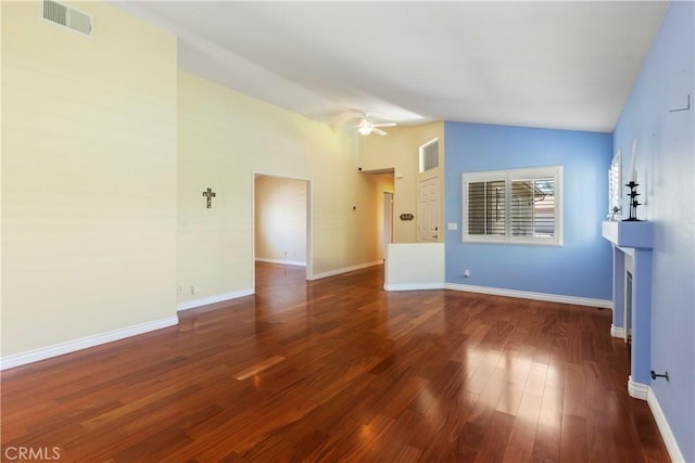 23998 Via Astuto, Murrieta, CA 92562 - unfurnished living room featuring lofted ceiling, ceiling fan, and wood finished floors
