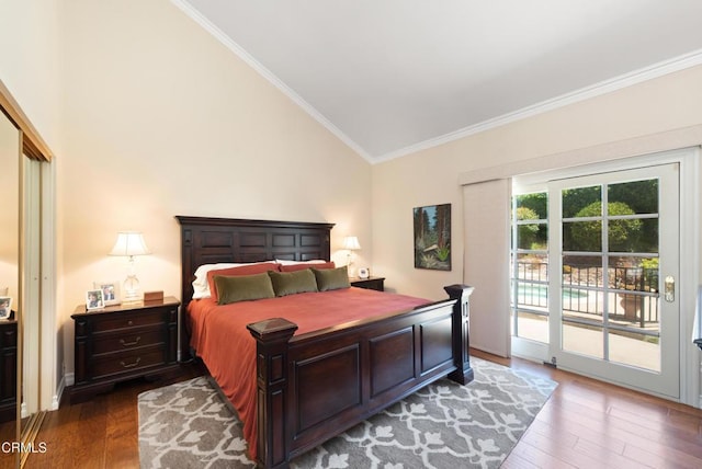 2274 Via Tomas, Camarillo, CA 93010 - bedroom with vaulted ceiling, access to outside, ornamental molding, and wood finished floors