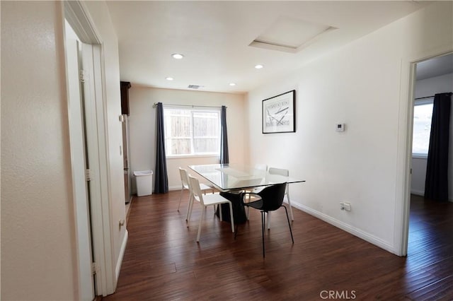 7712 Young Ave, Rosemead, CA 91770 - dining area with dark wood-style flooring, attic access, and recessed lighting