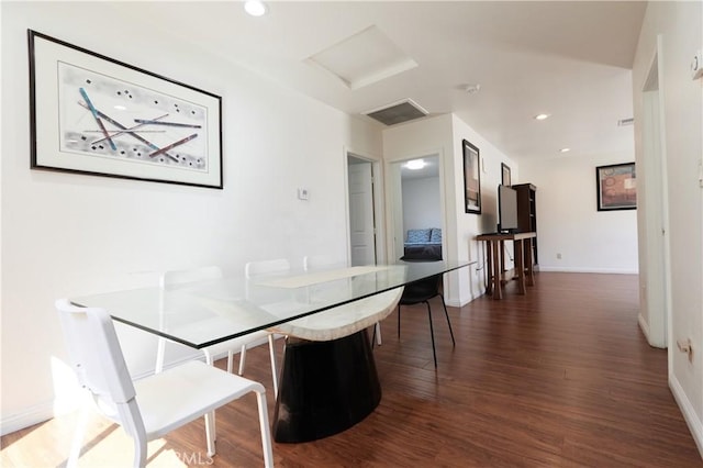 7712 Young Ave, Rosemead, CA 91770 - dining area with dark wood-style floors, attic access, and recessed lighting